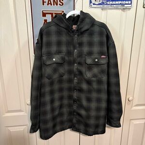 Dickies Hooded Black & Gray Plaid Shirt Jacket